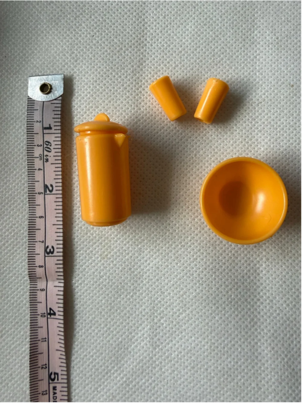 Vintage Barbie Pitcher, Cup and Bowl set orange yellow retro doll accessories